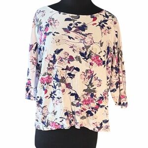 Joan Vass New York White Floral Blouse size medium
